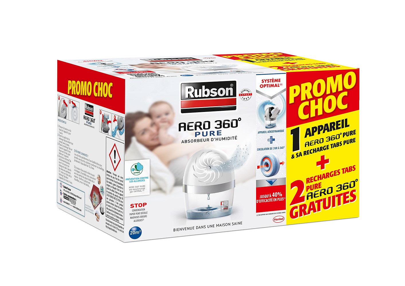 Absorbeur Humidité Aero 360° 20m² + 3 Recharges - RUBSON