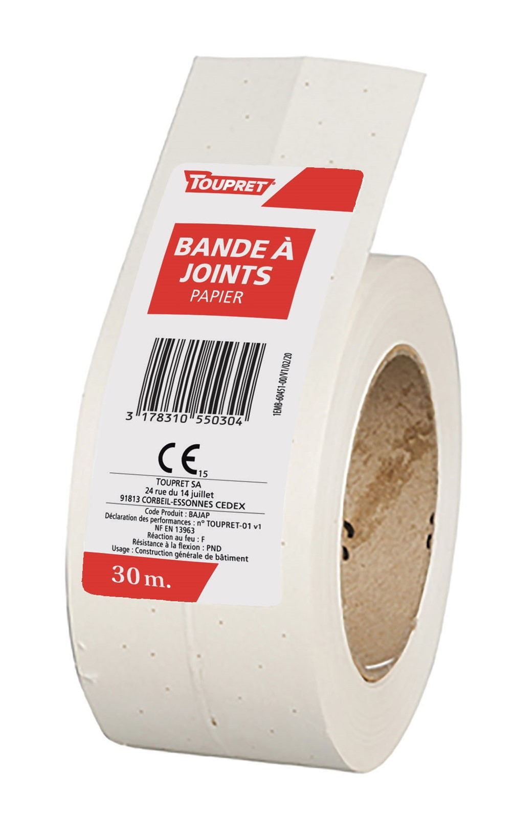Bandes à Joints Armée Blanc 5cmx30m - TOUPRET 