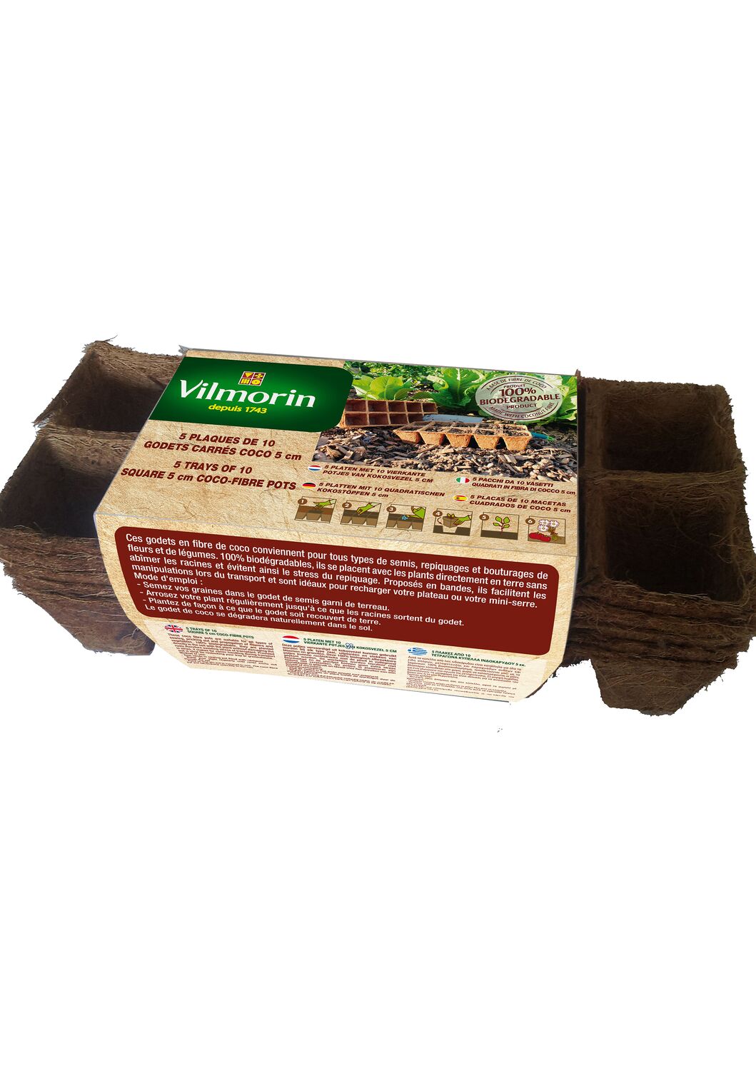 50 Godets Carrés Coco 5cm - VILMORIN