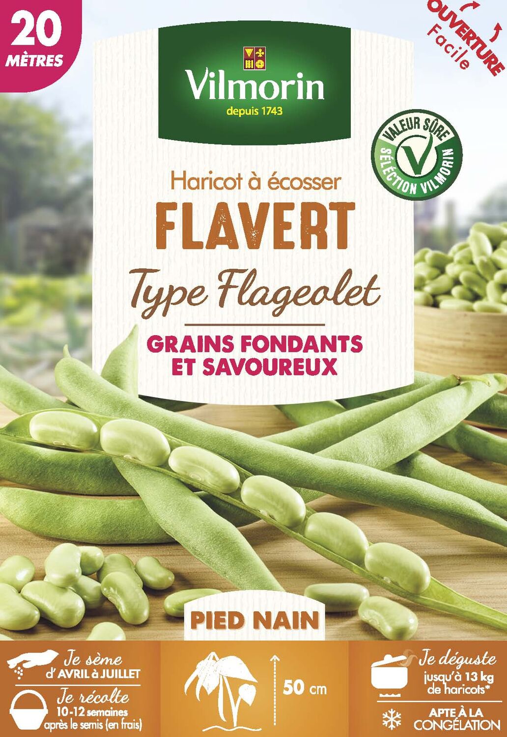 Graines Haricot Nain à Ecosser Flavert 20m - VILMORIN