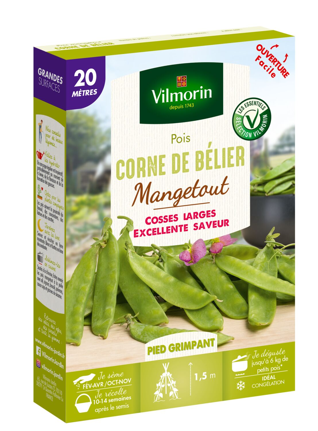Graines Pois Mangetout Corne de Bélier 20m - VILMORIN