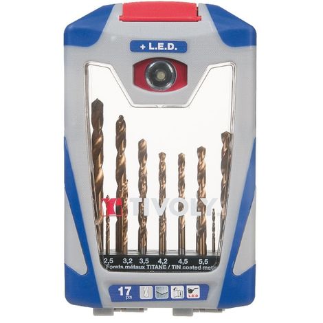 Coffret forets à métaux acier HSS titane, 17 pièces - TIVOLY