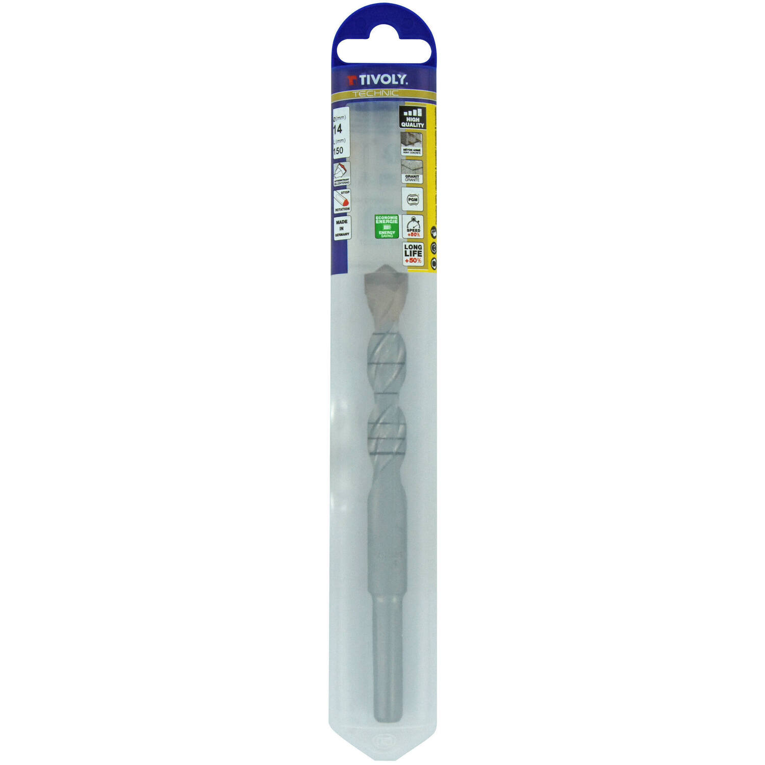 Foret béton ø14 queue cylindrique 3 méplats l10