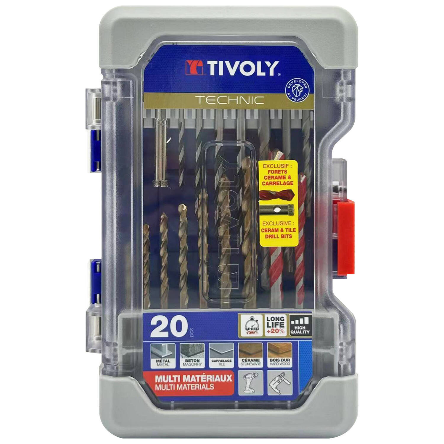 Coffret 19 forets bois/métaux/béton/diamant/carrelage - TIVOLY