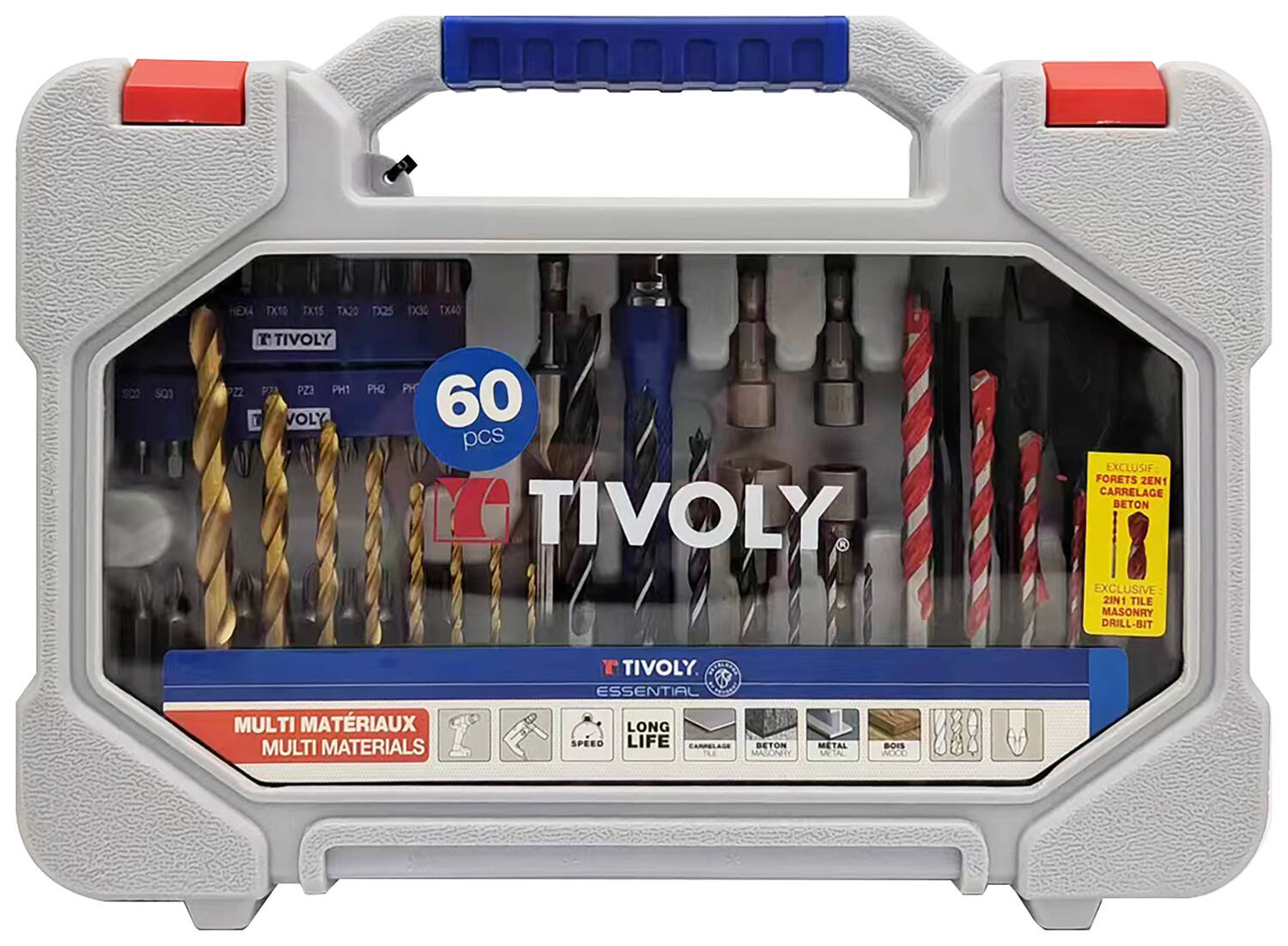 Mallette 60 pièces mixte perçage+embouts de vissage - TIVOLY