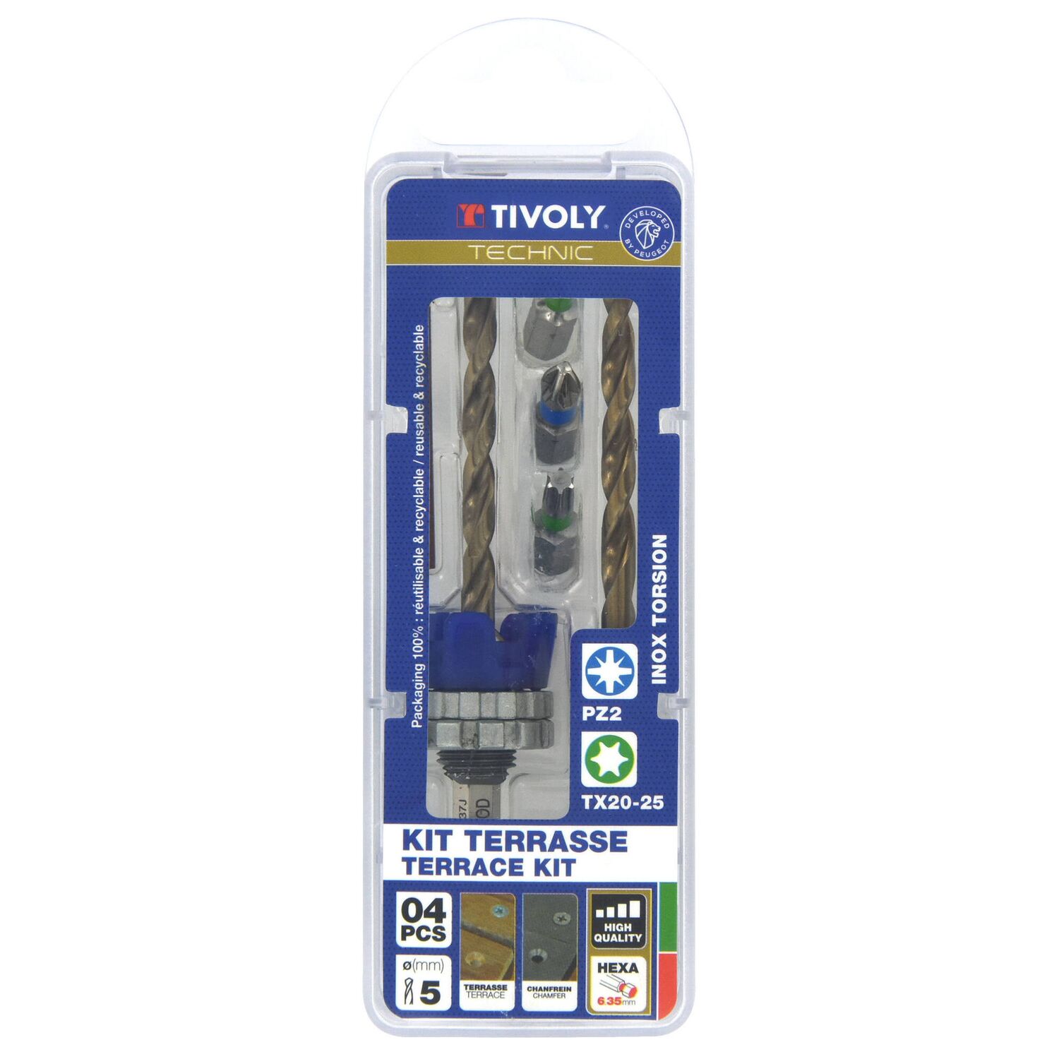 Kit terrasse mèche et Fraise Bois/métal Ø5mm - TIVOLY