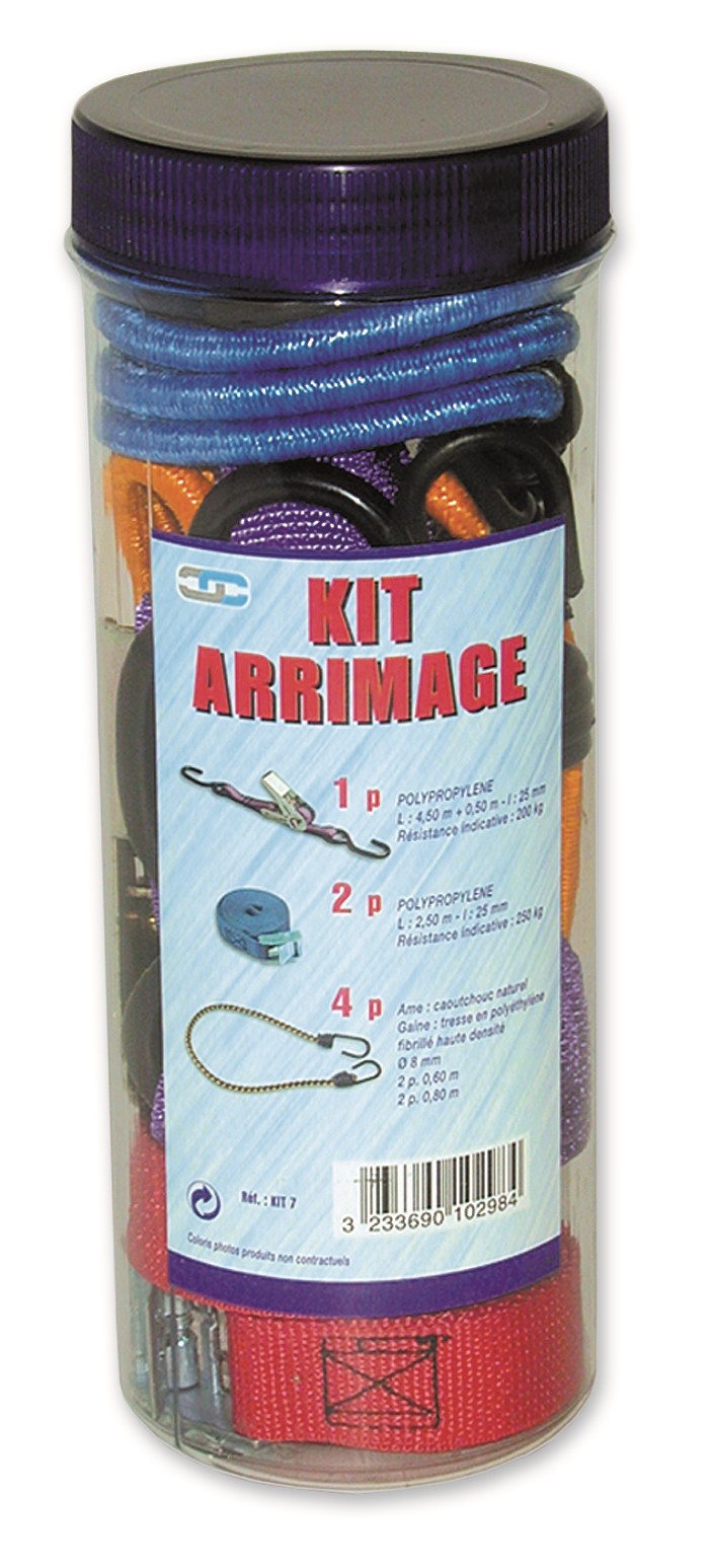 Kit arrimage 3 sangles polypro + 4 sandows crochet
