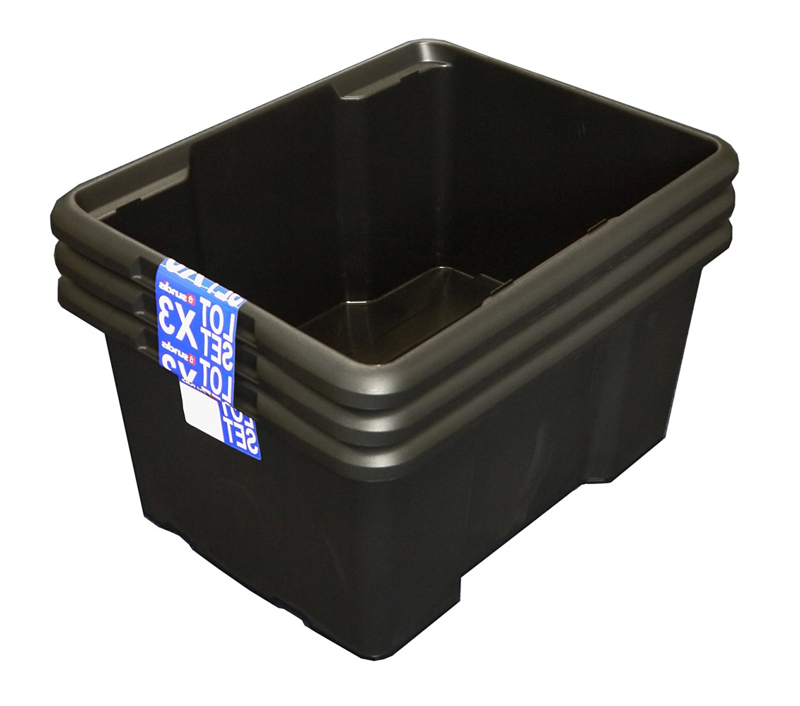 Lot de 3 bacs en plastique superposables 30L noir