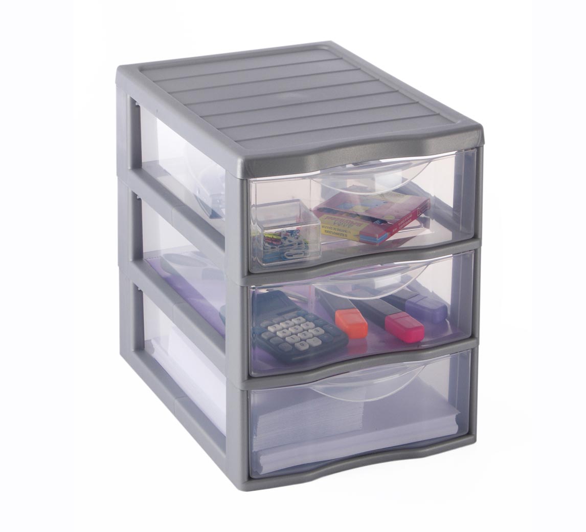 Mini tour de rangement Orgamix A5 3 tiroirs argent - SUNDIS