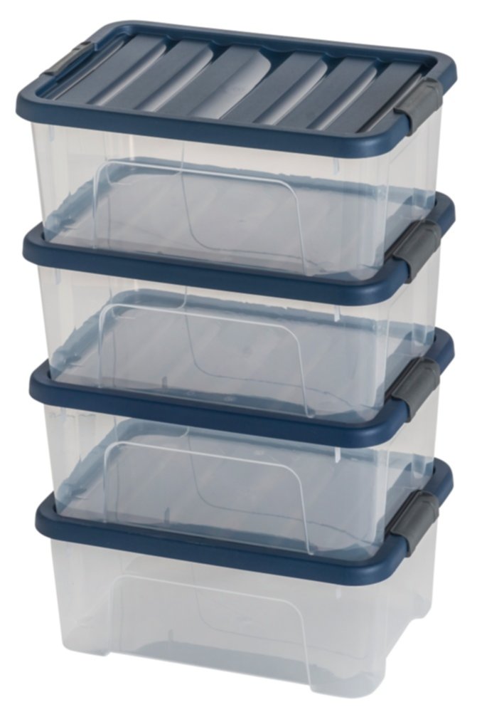 4 boîtes de rangement 24L Wave Box couvercle bleu - SUNDIS