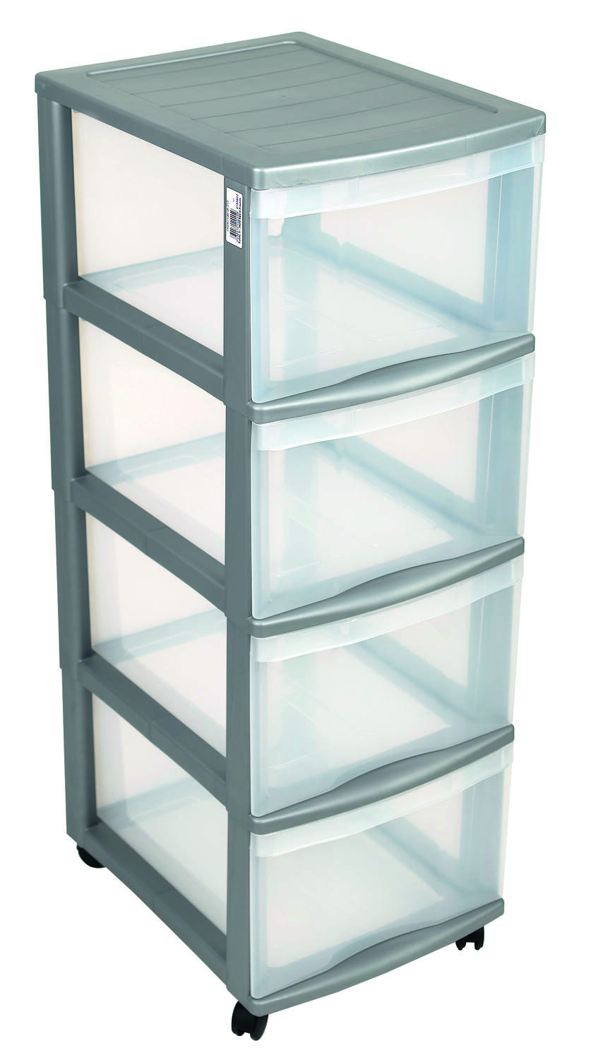 M home by Mazzei Mondex Tour de Rangement Plastique Gris Anthracite - 4 Grands Tiroirs Transparents - avec