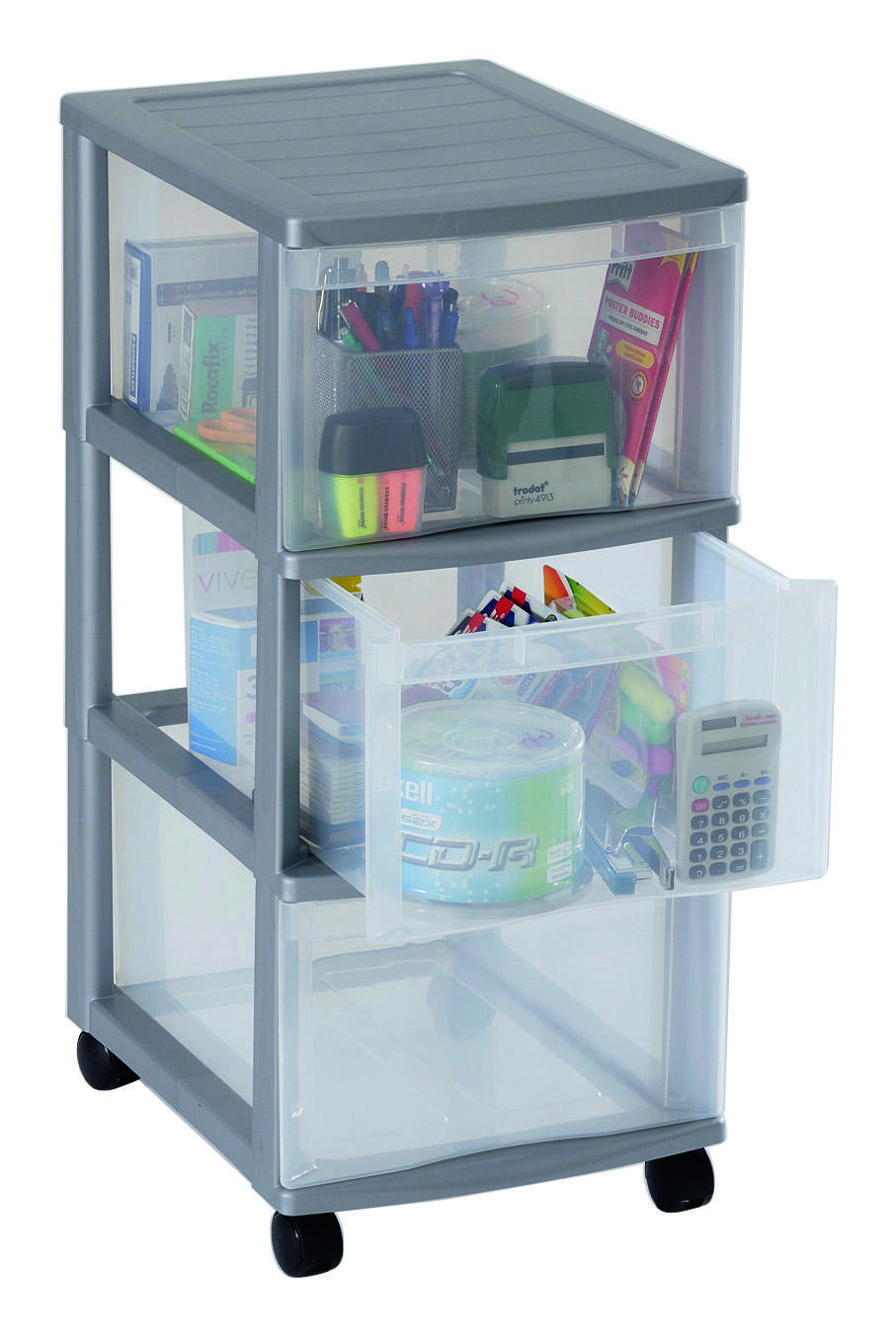 Tour de rangement Optimo 3 tiroirs argent - SUNDIS