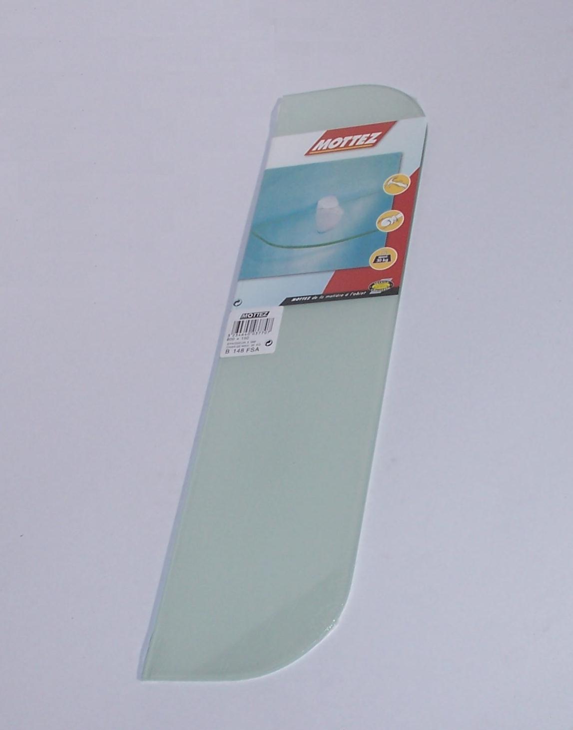 Tablette verre 2 coins arron. 80x15cm sablé