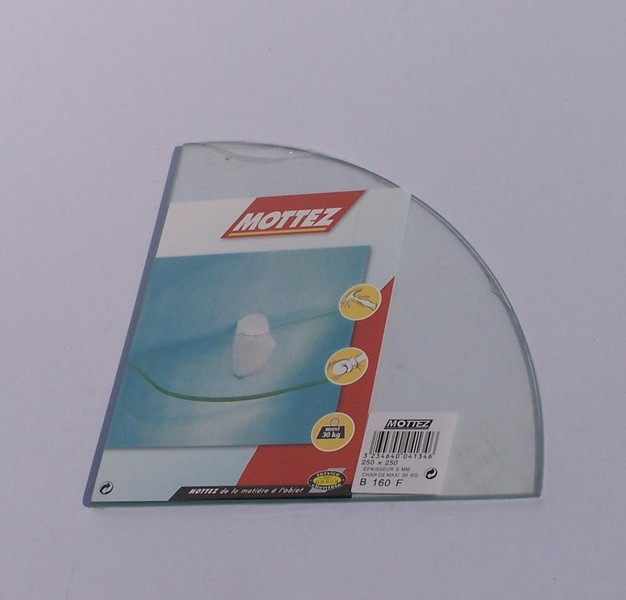 Tablette verre 1/4 rond 25x25cm transparent