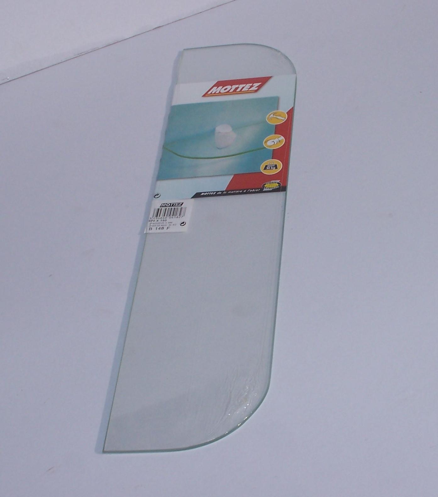 Tablette verre 2 coins arron. 80x15cm tran.