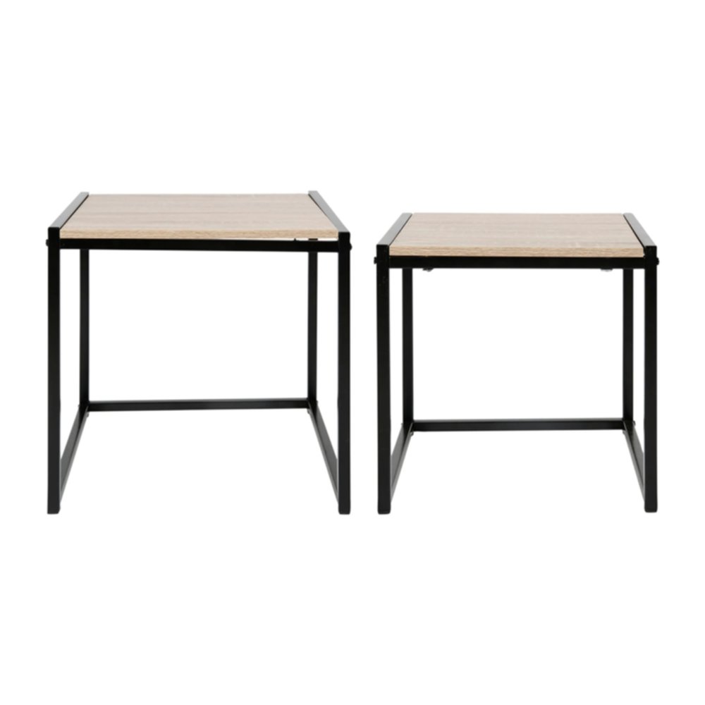 Lot de 2 tables d'appoint carré métal/bois 40 x 40 x 40 cm - OSTARIA