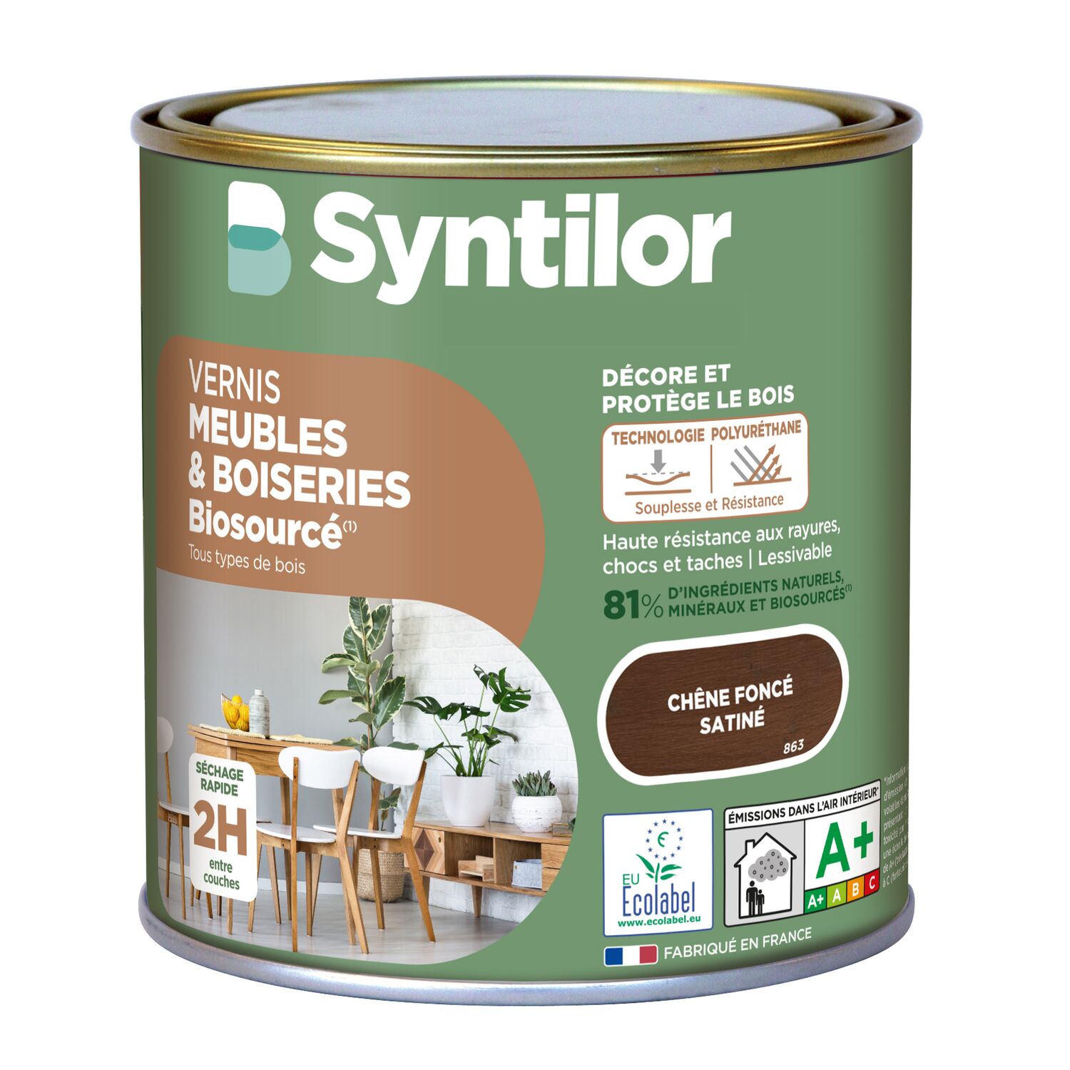 Vernis Meubles et Boiseries Biosourcé* Nature Protect® 0.5L chêne foncé - SYNTILOR