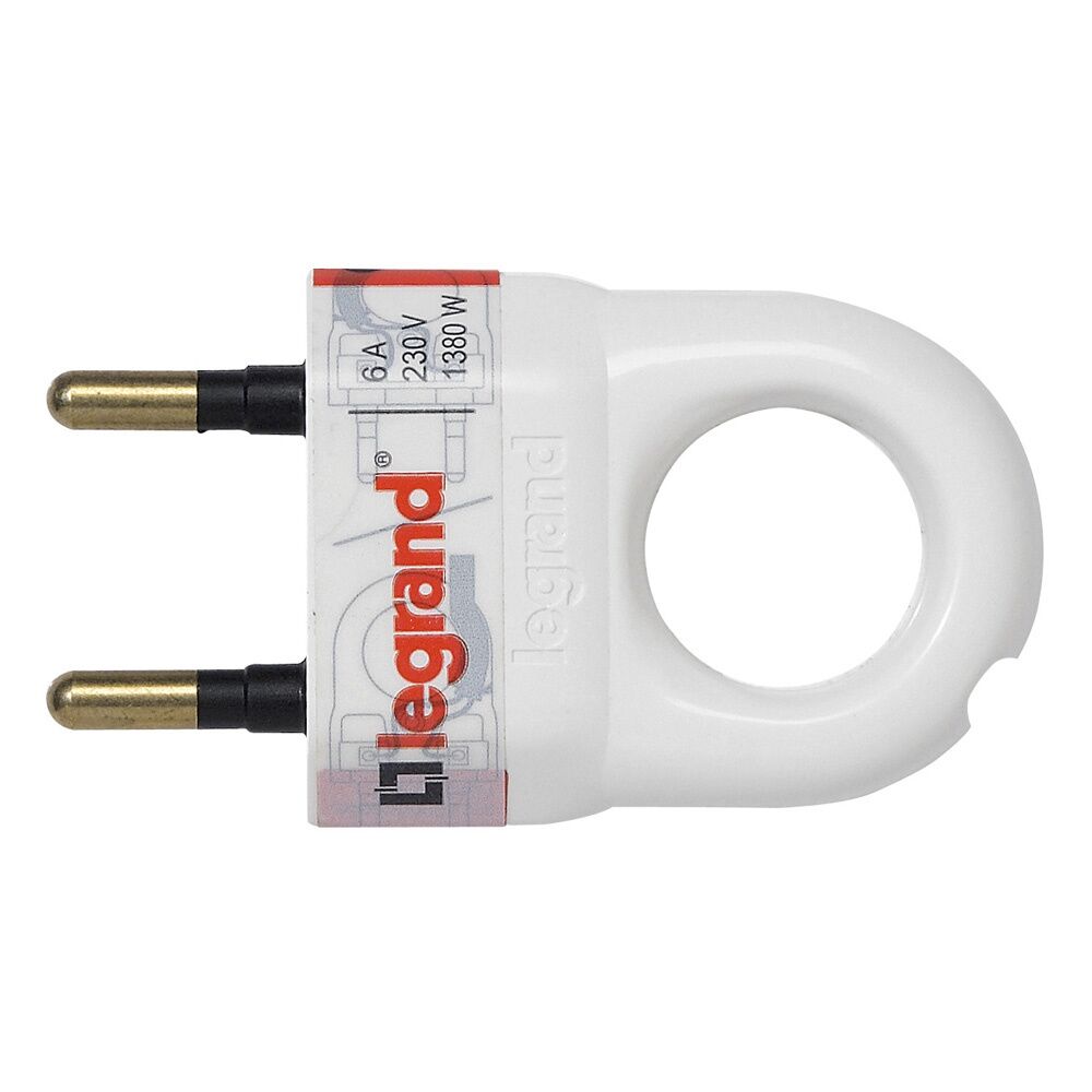 Fiche plastique 2P 6A avec anneau d'extraction blanc - LEGRAND