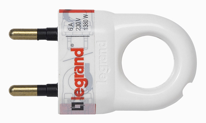 Fiche plastique 2P 6A avec anneau d'extraction blanc - LEGRAND