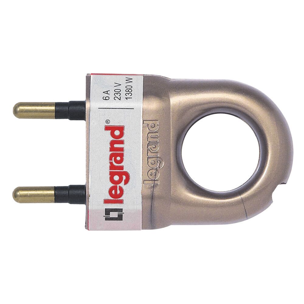 Fiche plastique 2P 6A avec anneau d'extraction bronze - LEGRAND