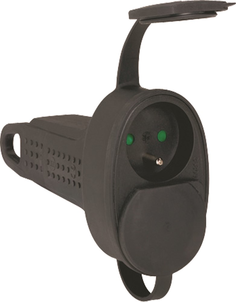 Rallonge multiprise 2x2pôles+terre caoutcouc noir