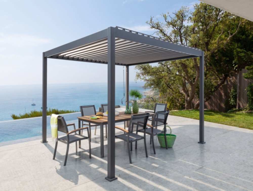 Pergola autoportante bioclimatique CALY en aluminium coloris gris anthracite 3 x3 m