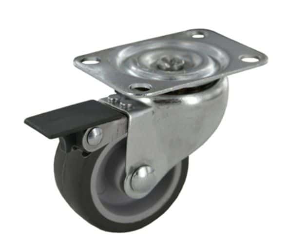 Roulette pivotante à platine avec frein caoutchouc gris non tâchant Ø50mm charge 20kg - CIME