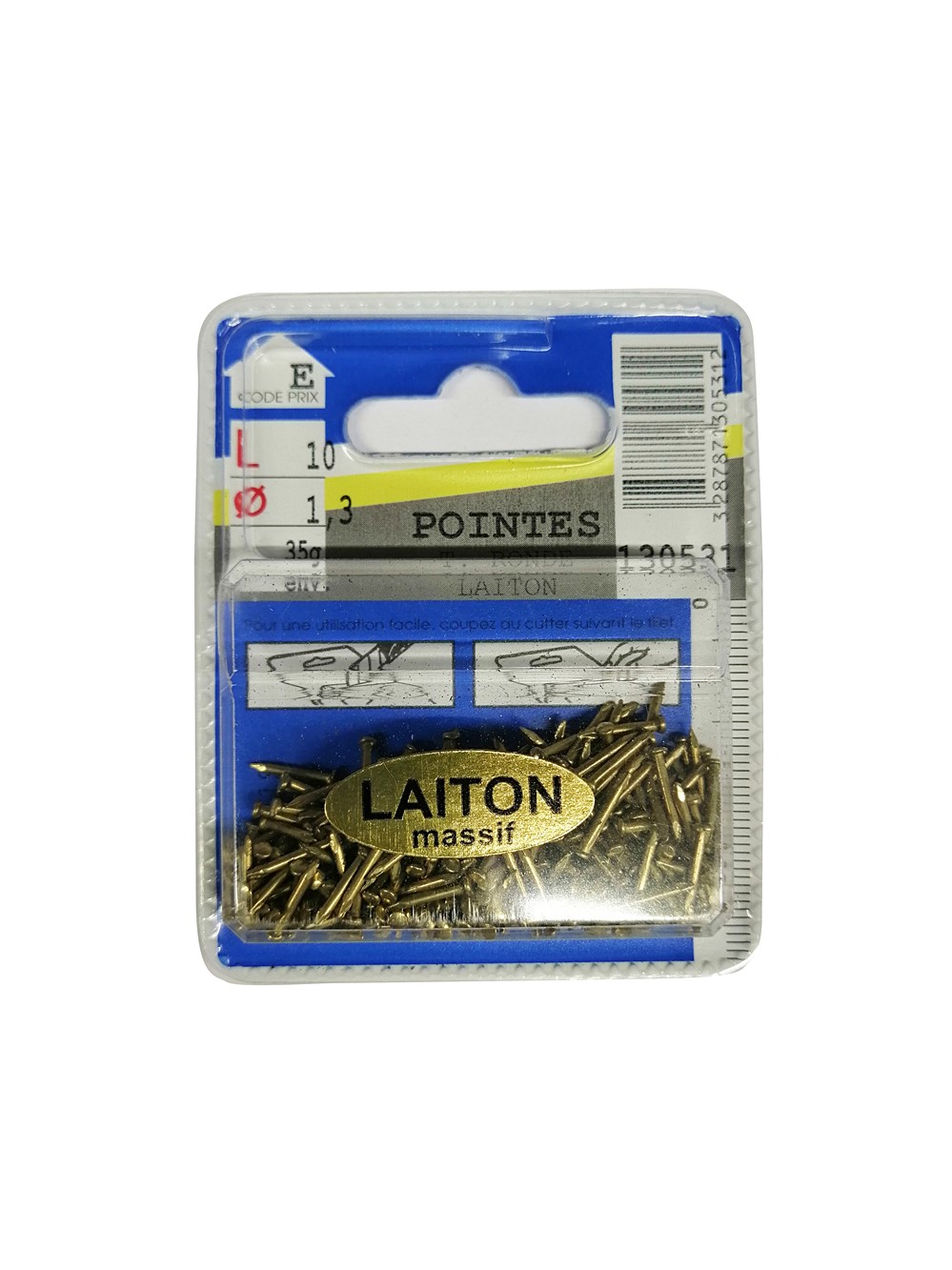 Pointes tête ronde laiton 10x1,3mm 35g