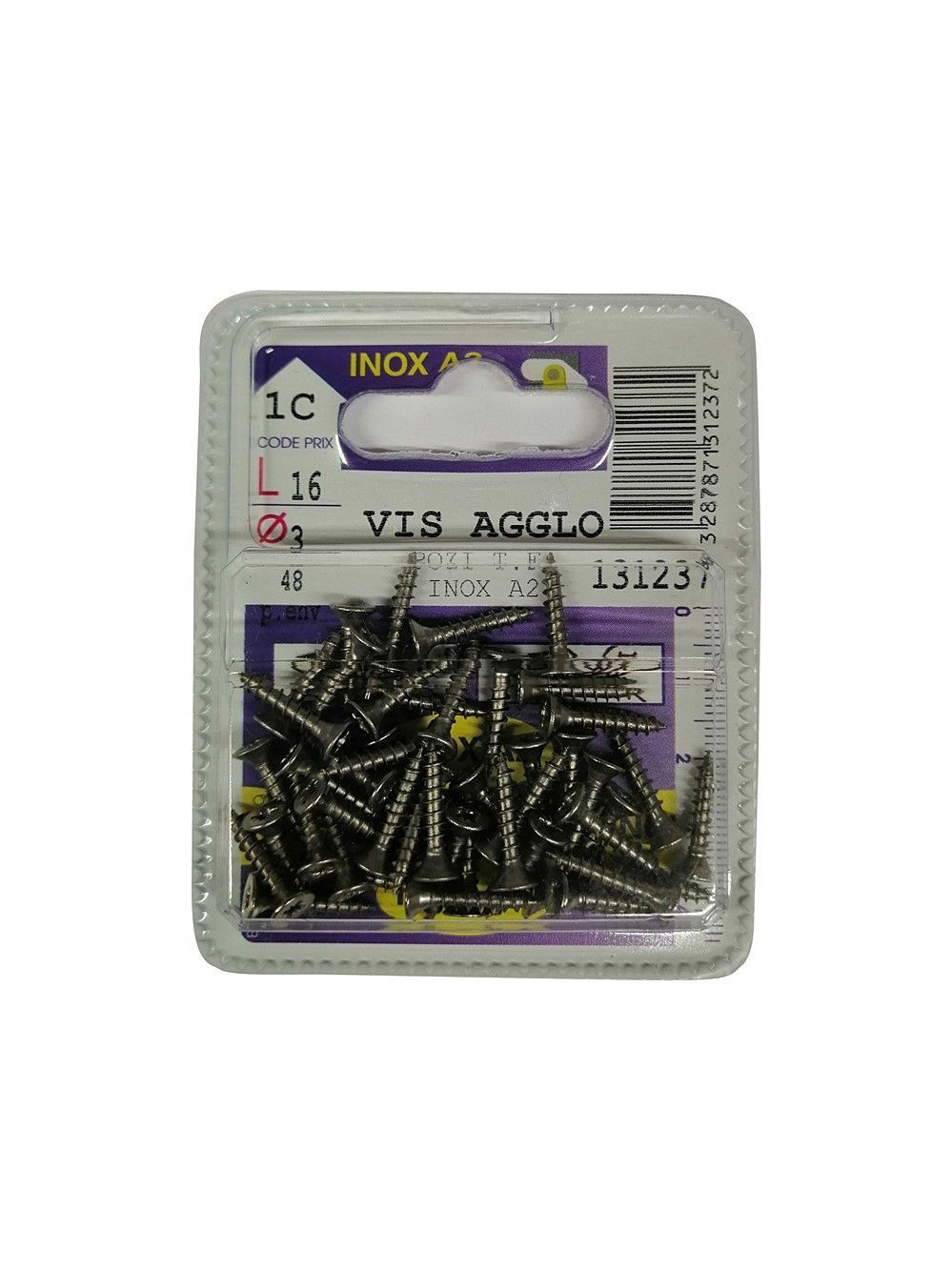 Vis agglo pozidriv tête fraisée inox A2 L.16 ø3mm - Les 48 pièces