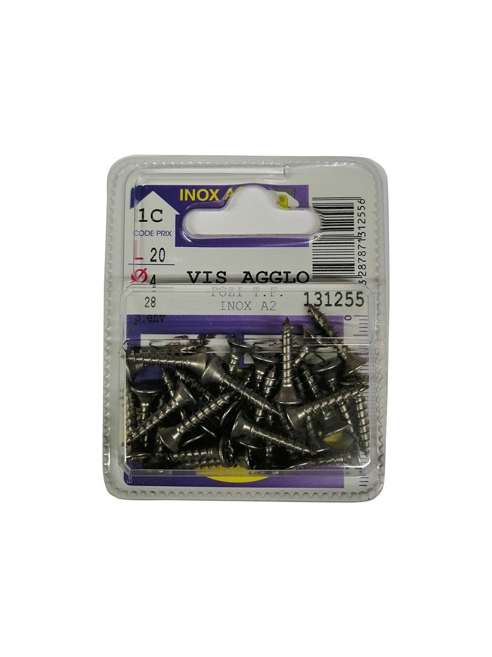 Vis agglo pozidriv tête fraisée inox A2 L.20 ø4mm - Les 28 pièces