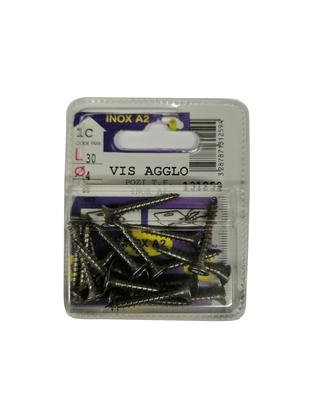 Vis agglo pozidriv tête fraisée inox A2 L.30 ø4mm
