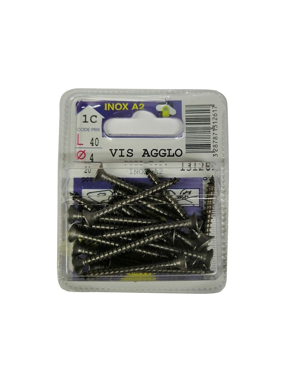 Vis agglo pozidriv tête fraisée inox A2 L.40 ø4mm - Les 20 pièces
