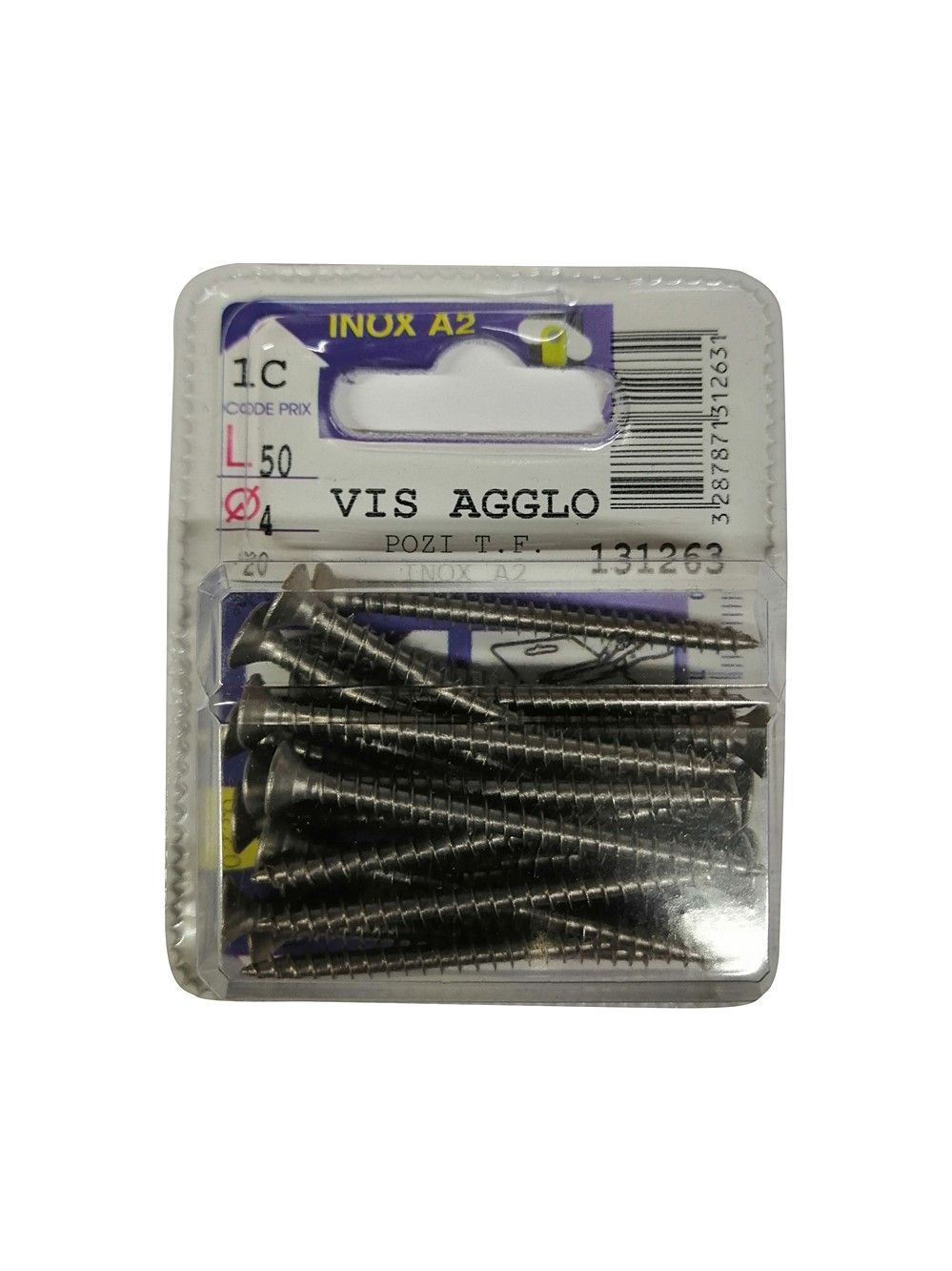 Vis agglo pozidriv tête fraisée inox A2 L.50 ø4mm - Les 20 pièces