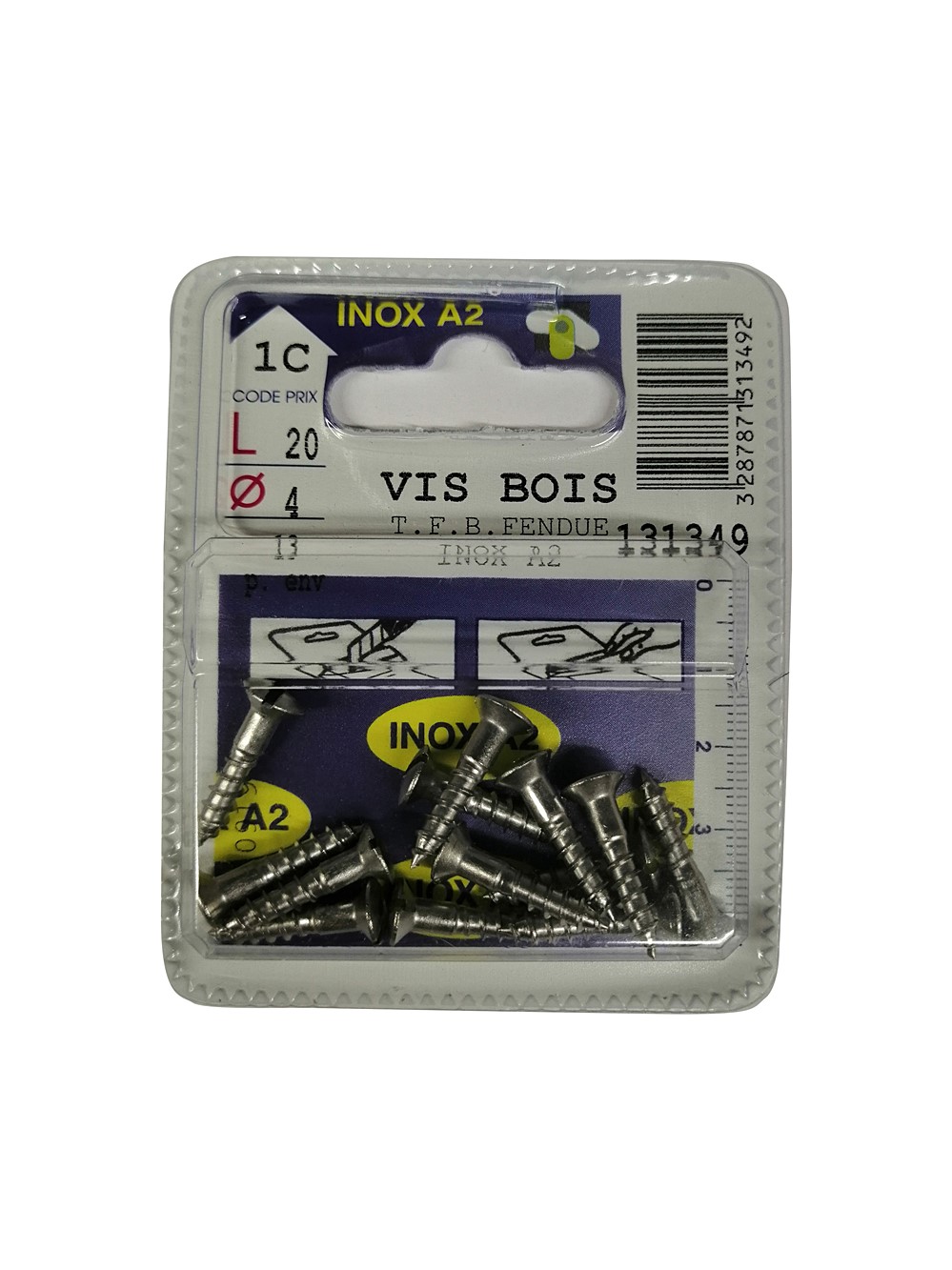 Vis bois tête fraisée bombée fendue inox A2 L.20 ø4mm - Les 13 pièces