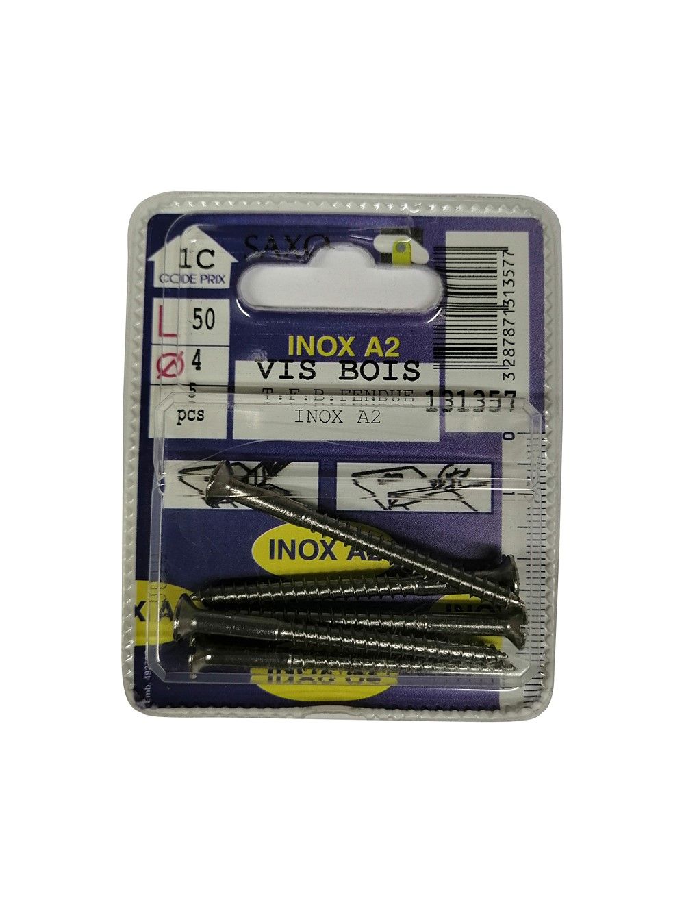 Vis bois tête fraisée bombée fendue inox A2 L.50 ø4mm - Les 5 pièces
