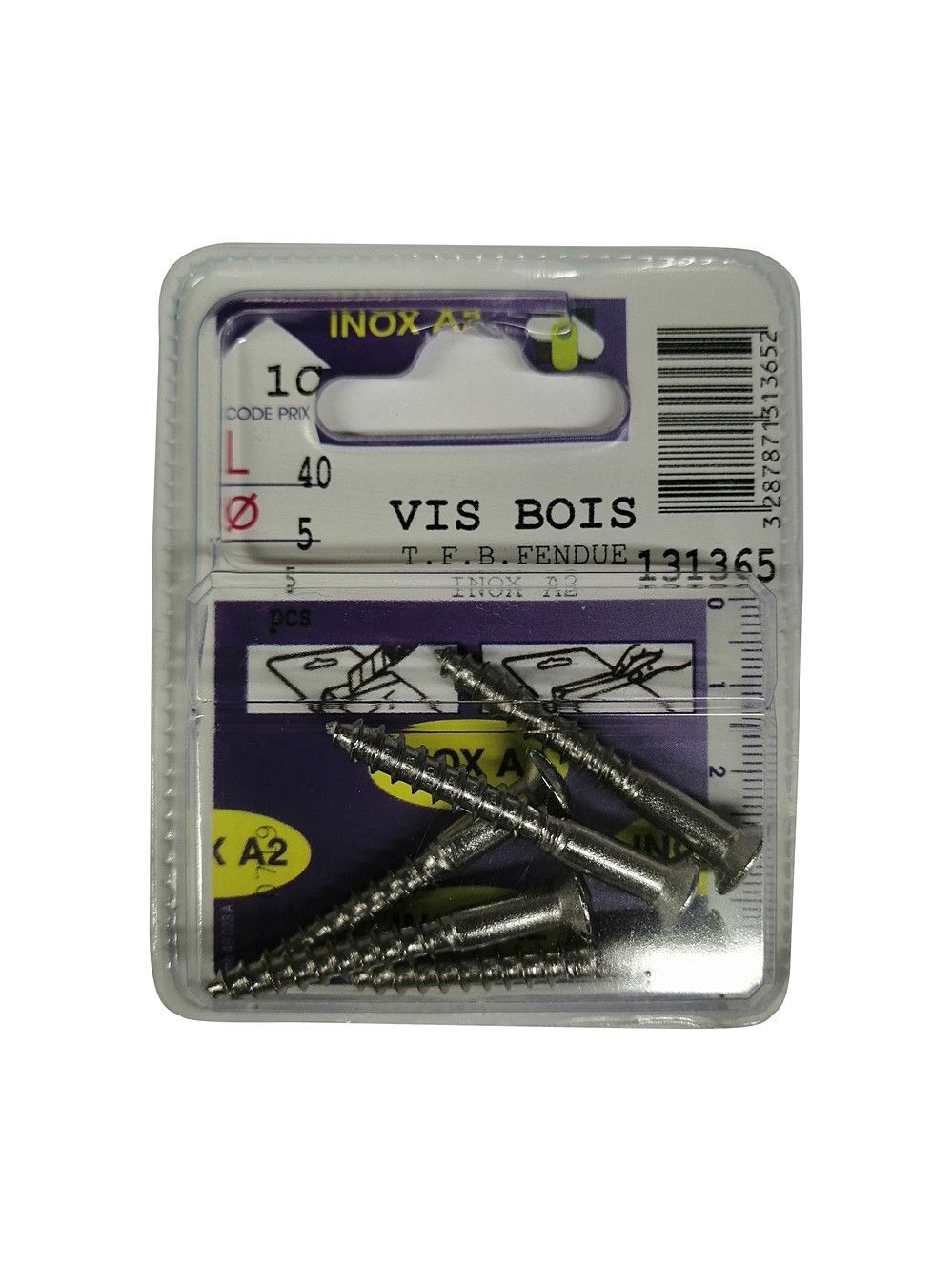 Vis bois tête fraisée bombée fendue inox A2 L.40 ø5mm - Les 5 pièces