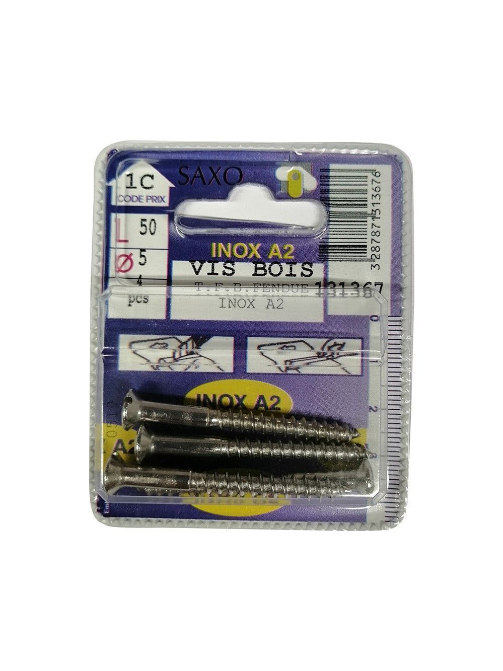 Vis bois tête fraisée bombée fendue inox A2 L.50 ø5mm - Les 4 pièces