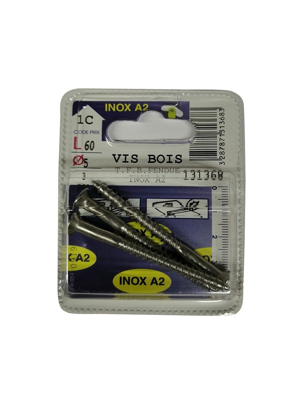 Vis bois tête fraisée bombée fendue inox A2 L.60 ø5mm - Les 3 pièces