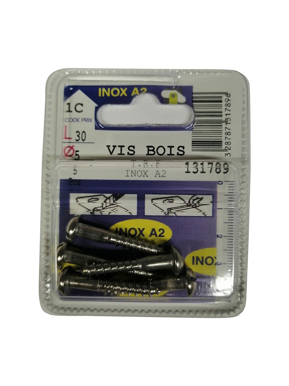 Vis bois tête ronde fendue inox A2 L.30 ø5mm - Les 5 pièces