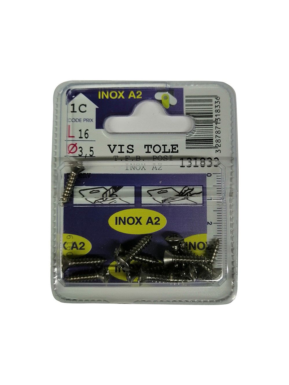 Vis tôle tête fraisée bombée pozidriv inox A2 L.16 ø3,5mm - Les 13 pièces