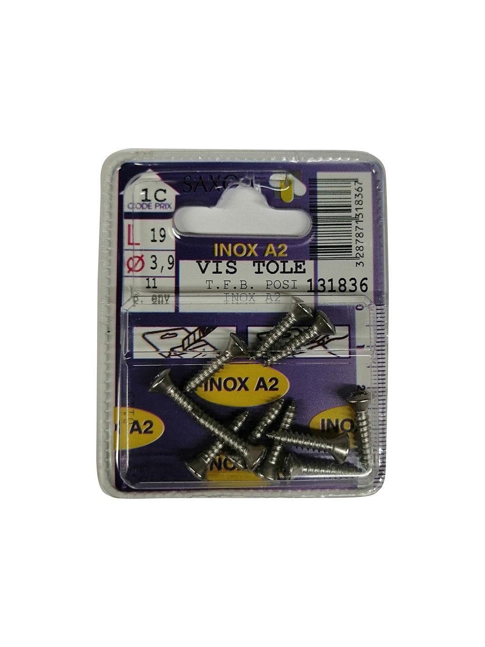 Vis tôle tête fraisée bombée pozidriv inox A2 L.19 ø3,9mm - Les 11 pièces