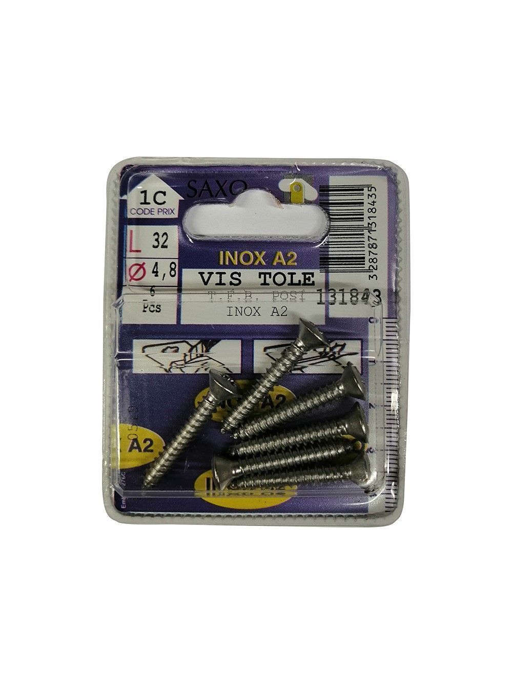 Vis tôle tête fraisée bombée pozidriv inox A2 L.32 ø4,8mm - Les 6 pièces
