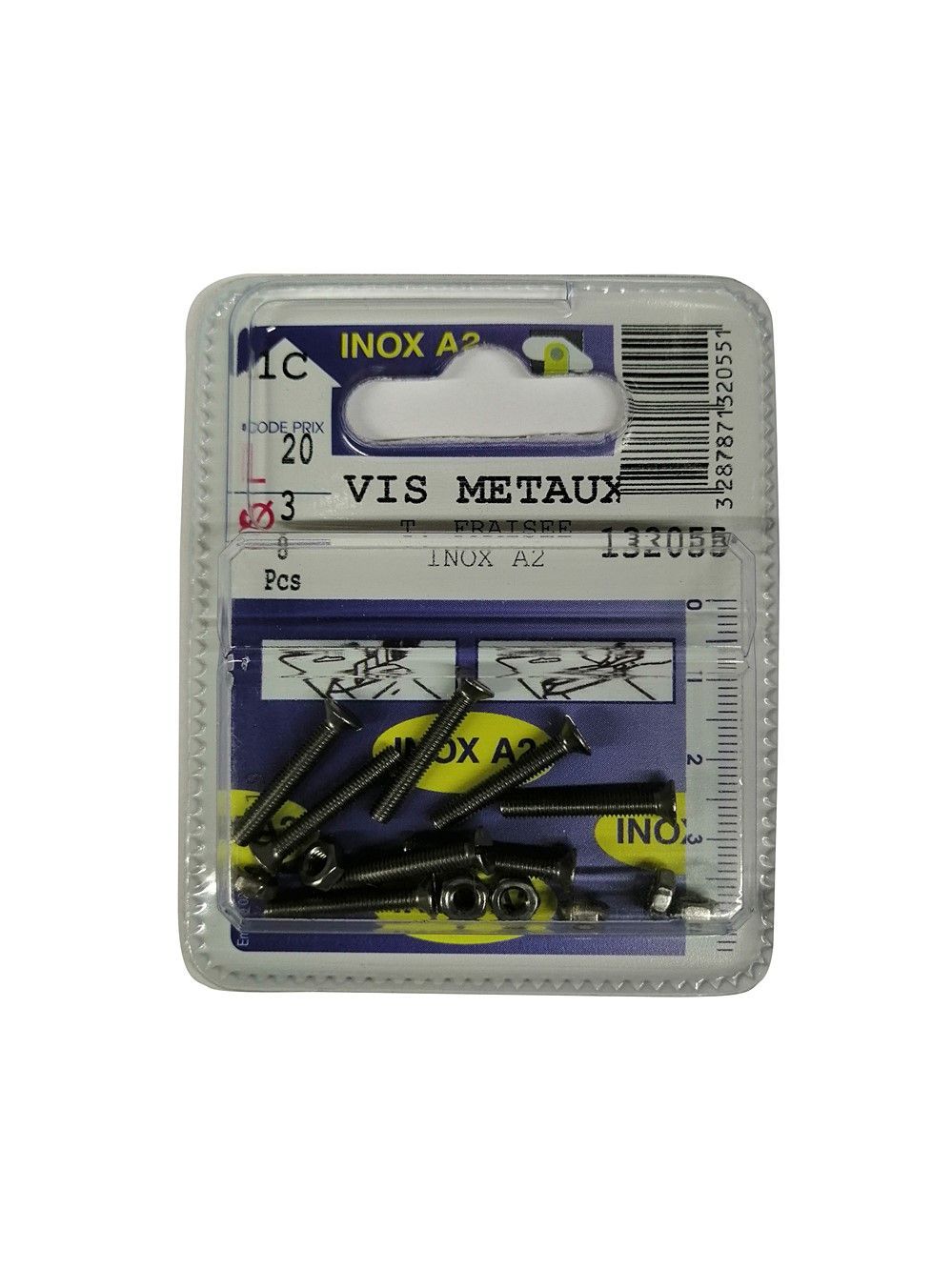 Vis métaux tête fraisée inox A2 L.20 ø3mm - Les 8 pièces