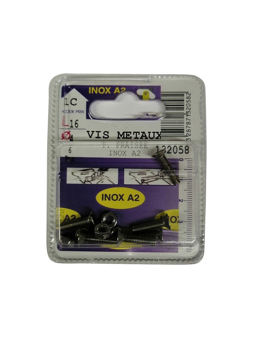 Vis métaux tête fraisée inox A2 L.16 ø4mm - Les 6 pièces