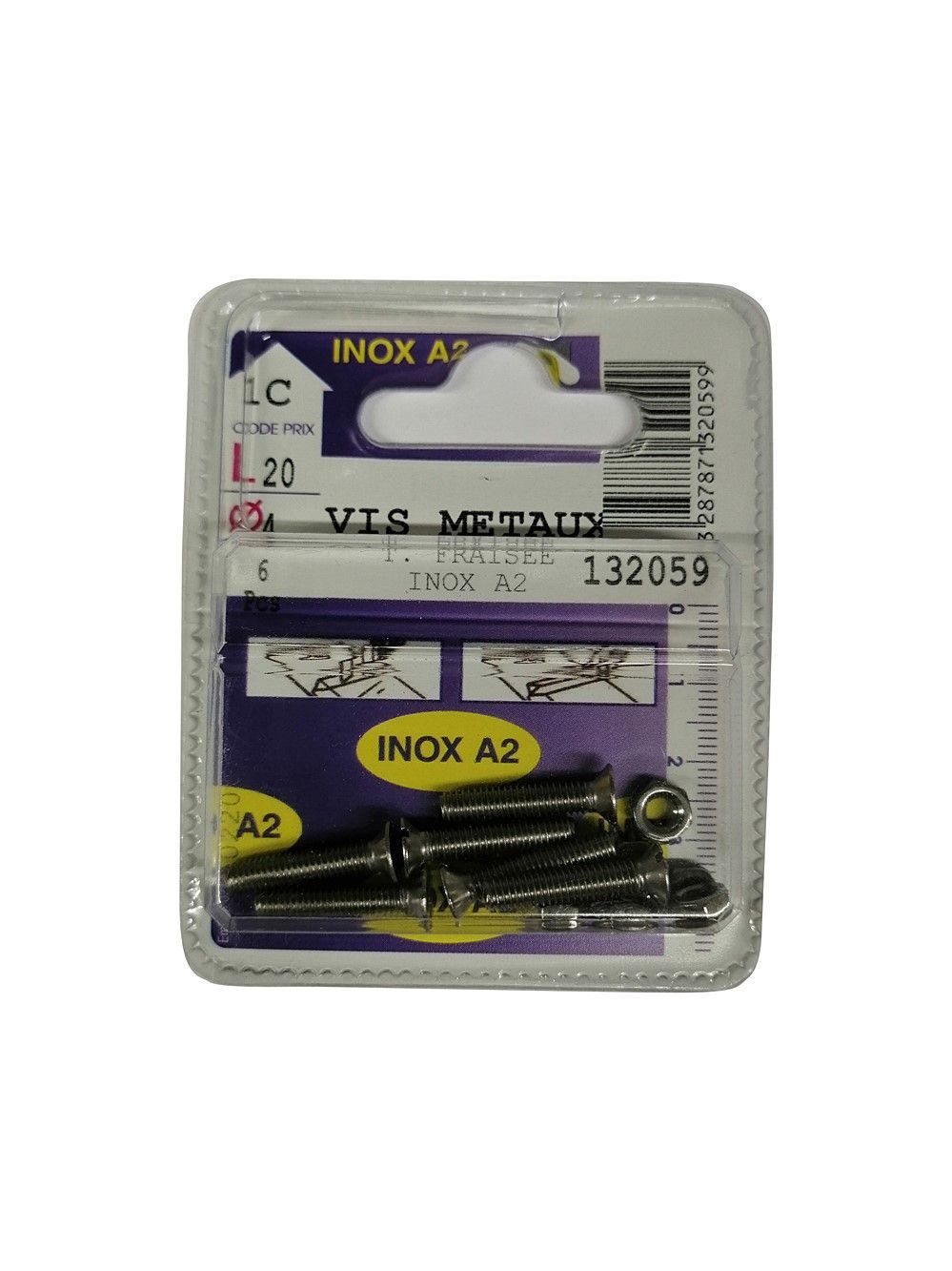 Vis métaux tête fraisée inox A2 L.20 ø4mm - Les 6 pièces