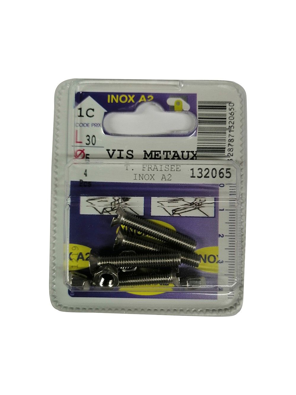 Vis métaux tête fraisée inox A2 L.30 ø5mm - Les 4 pièces