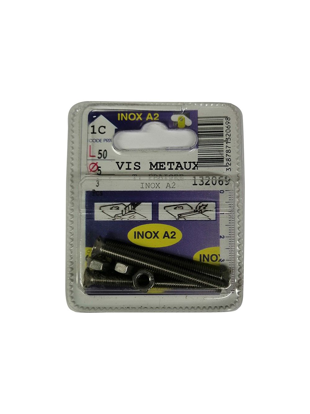 Vis métaux tête fraisée inox A2 L.50 ø5mm - Les 3 pièces