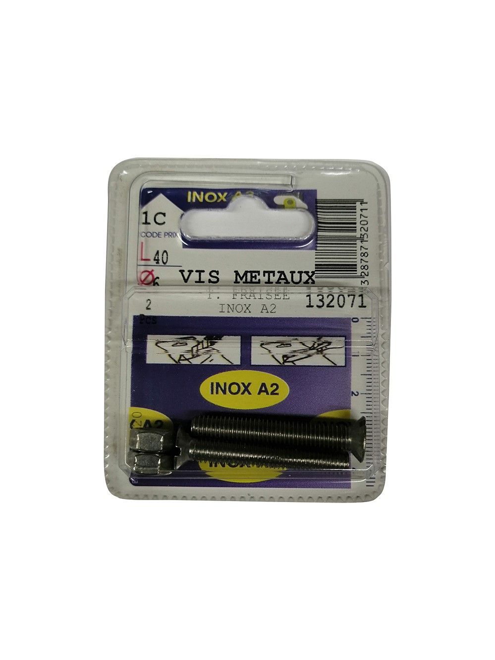 Vis métaux tête fraisée inox A2 L.40 ø6mm - Les 2 pièces
