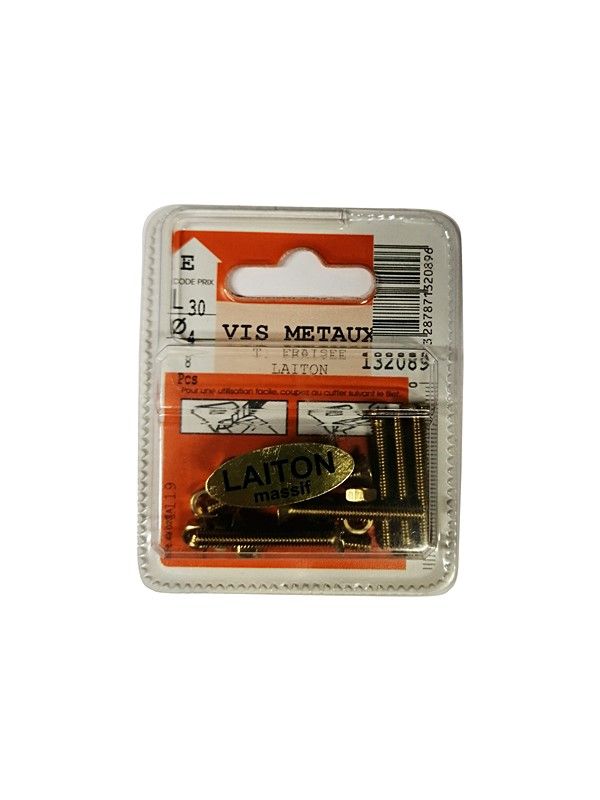 Vis métaux tête fraisée laiton L.30 ø4mm - Les 8 pièces