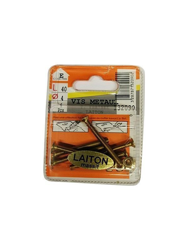 Vis métaux tête fraisée laiton L.40 ø6mm - Les 6 pièces